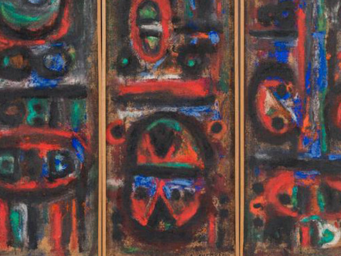 Ahmed Cherkaoui, 'Les trois soeurs' (The Three Sisters), 1963, Oil on canvas, 152 x 138.5 cm. Mathaf: Arab Museum of Modern Art Collection, Doha.
