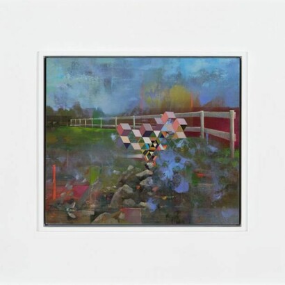 Aaron Holz, Fenceline (10th Corso), 2013, oil, acrylic & resin on panel, 18.25” x 20”