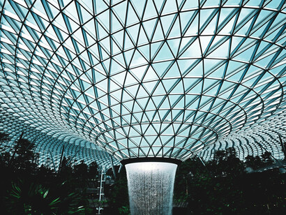 A low-angle view of the Jewel Changi Airport, Changi, Singapore