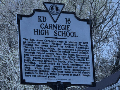 Carnegie High School in Marion, Virginia, received a historical marker for the school's contribution to the Black community there