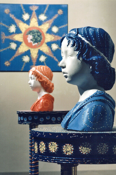 Senza titolo. SENZA TITOLO (vista da Officina Italia). Tempera acrilica su tela, legno e gesso. Veduta dalla mostra Officina Italia, Chiostri di S. Domenico, Imola (BO), 1997
