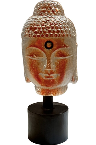 Marlene Rose, Mini Buddha red, 2022, sand cast glass & steel, 10x4 inches