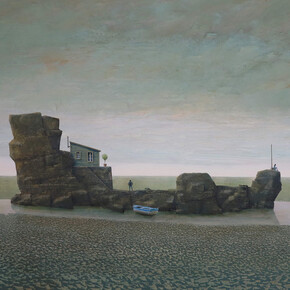 Philippe Charles Jacquet, "Les reclus", Oil on board, 29 x 47¼ (73.5 x 120cm)