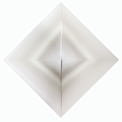 Alberto Biasi, Variable square image, 1994, lamelles de PVC, 120 x 120 x 5 cm (diag. 170), Courtesy Tornabuoni Art