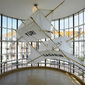 Installation shot of Simon Patterson: Safari: an exhibition as expedition featuring Manned Flight 1999-
Photo: Nigel Green, Courtesy De La Warr Pavilion