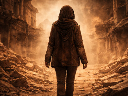She walks forward because there is nowhere left to return to