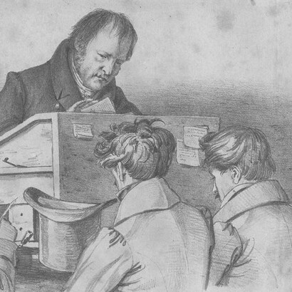 Hegel impartiendo clase, boceto de Franz Kugler, ca. 1830