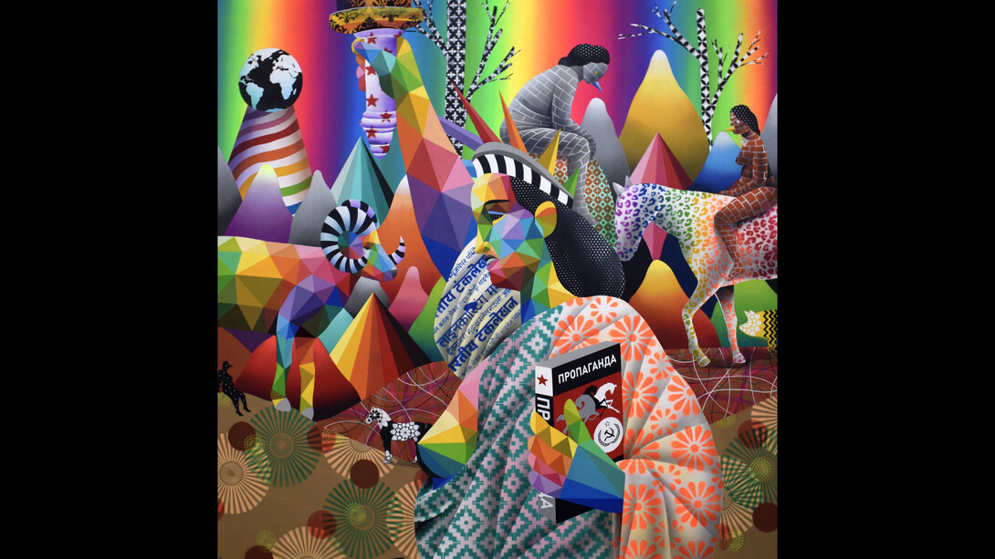 DCG London, Okuda, Boreal revolution, 2019, 200x200cm, Synthetic enamel on wood. Photo Courtesy DCG & the artist