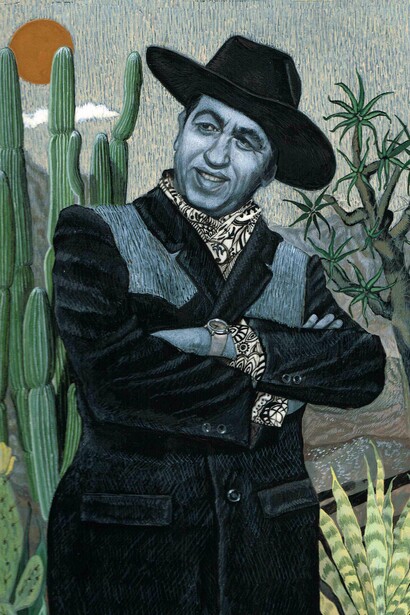 Soheila Sokhanvari, Cowboy Ali, 2015, egg tempera on calf vellum, 15 x 20.5 cm