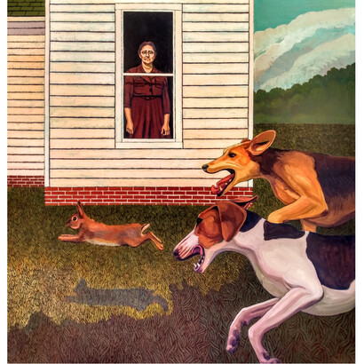 John Roberts, 'Til Mama Couldn't Hold Me Anymore, 2023, oil and acrylic on birch, 36x36 inches. Courtesy the artist and David Lusk Gallery