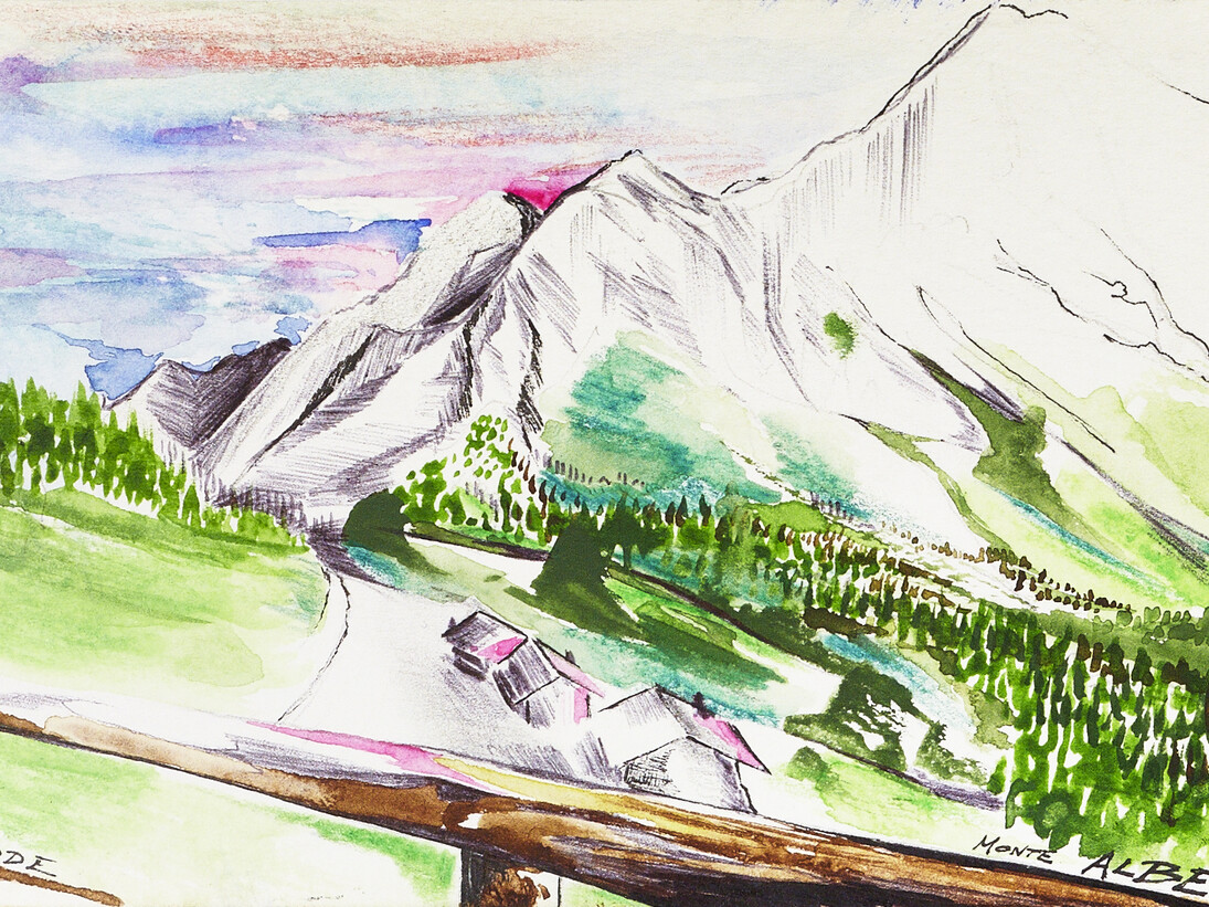 Monte Alben, Acquerello su carta 14,8x10,5 cm, Frode 2012