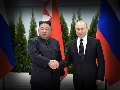 Kim Jong-un, líder supremo de la República Popular Democrática de Corea, y Vladímir Putin, presidente de la Federación de Rusia, el 25 de marzo de 2019