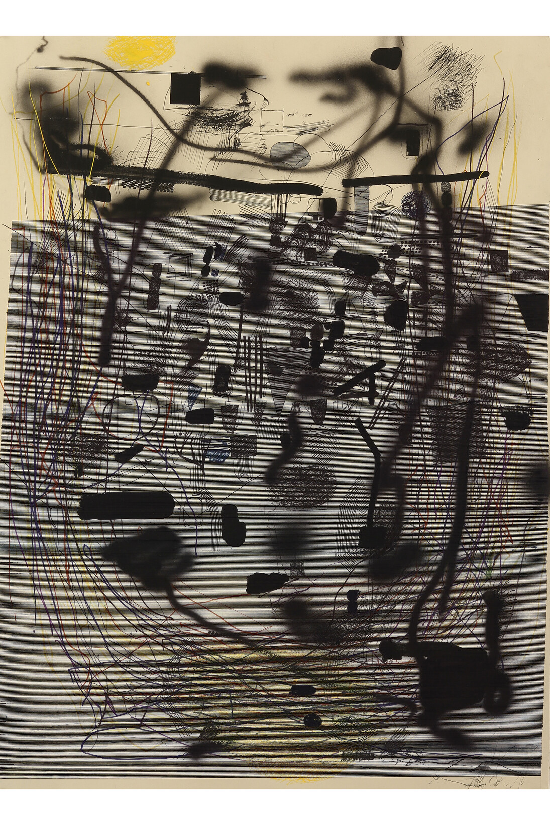 Shaun O'Dell, rain.FIGURES.2, 2014, Gouache on paper mounted on canvas mounted on panel, 30 x 22 in. Courtesy: Susan Inglett Gallery, NYC.