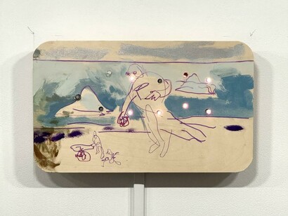 Joey Frank, Binary Clock 1, 2023. Painting, custom hardware, 12”h x 20”w x 2½”d (30½ x 51 x 6½cm). Courtesy of Harkawik Gallery