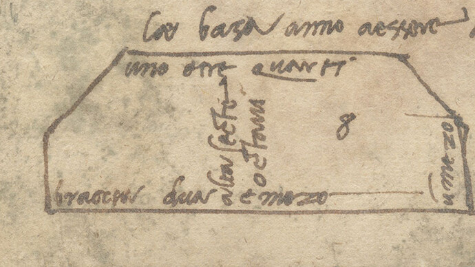 Michelangelo Buonarroti (1475–1564). Pen and ink drawing with autograph instructions for a marble order for the facade of San Lorenzo, [Florence, 1518]. Collection of Pedro Corrêa do Lago.
