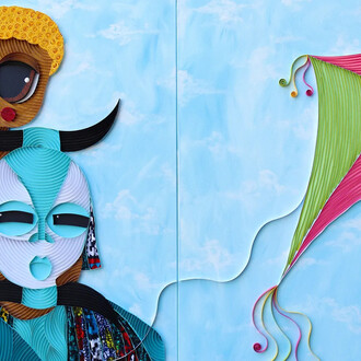 Ayobola Kekere-Ekun, Come home before the sun sets II (diptych) (detail), 2023. Courtesy of Rele Gallery