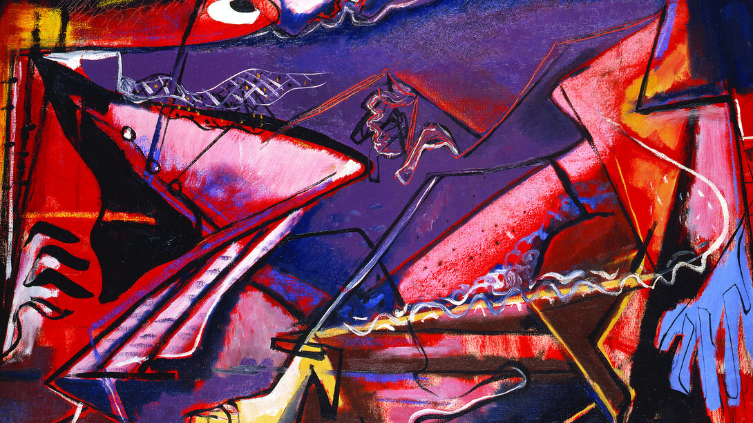 Norman Lewis - Title unknown (Jazz Club), 1945. Oil and sand on canvas, 22 7/8 x 34 1/2 in. Courtesy of Michael Rosenfeld Gallery, New York © Estate of Norman W. Lewis; Courtesy of Michael Rosenfeld Gallery LLC, New York, NY 
