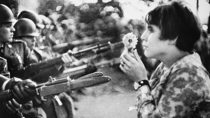 Marc Riboud (French, 1923–2016), Peace March, Washington, D.C., 1967, Gelatin silver print, Collection of the Dayton Art Institute
