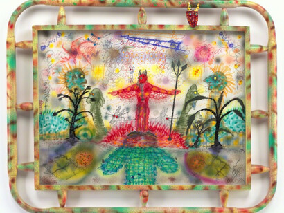 Roy De Forest, Drawing, 1990, mixed media on paper with artist designed frame, 41 3/4 x 51 1/2 x 2 1/2 inches. Courtesy of Brian Gross Fine Art