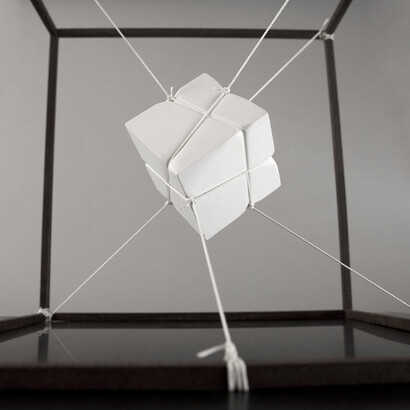 Introverted perspective #5, 2011 © Photo Andrea Messana, 40 x 40 x 40 cm, Iron, polyester thread, plaster