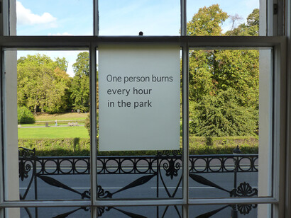 Satoshi Hashimoto, unadopted Plan, 2012, Text: “One person burns every hour in the park”
