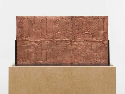 Jasper Johns, 0 - 9, 2009-2012, Copper, 19 1/4 x 37 1/4 x 1/4 inches; 49 x 95 x 1 cm