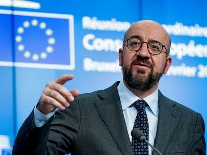 The President of the European Council Charles Michel delivering a speech at a conference in Brussels, Belgium