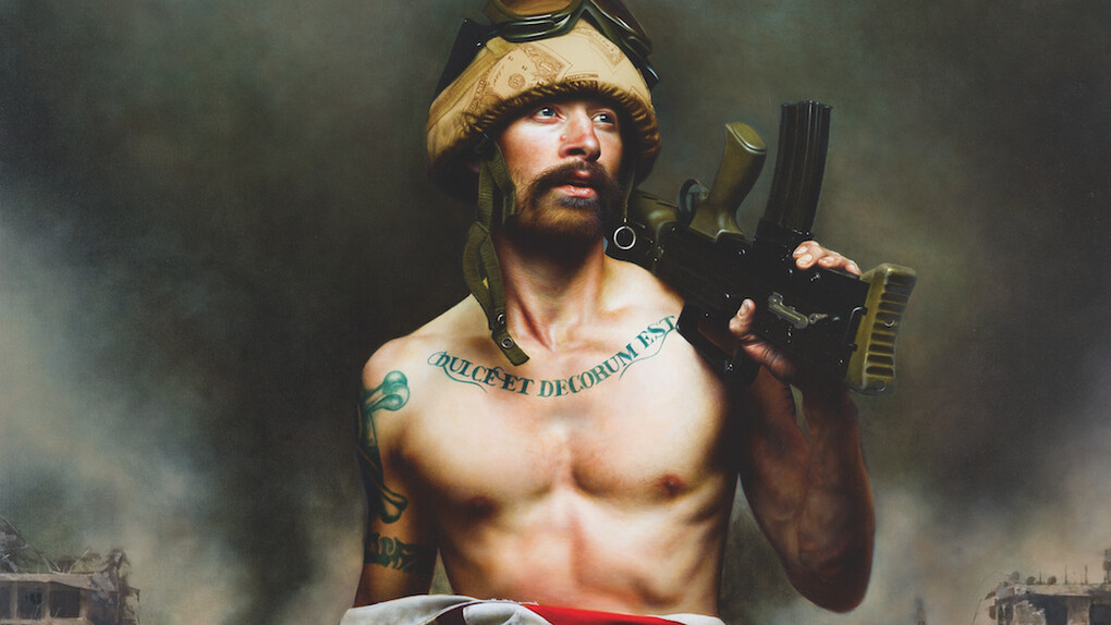 Mitch Griffiths, First Person Shooter I: Modern Warfare, 2014–2015 Oil on canvas, 150 x 120 cm (59 x 47¼ in)
