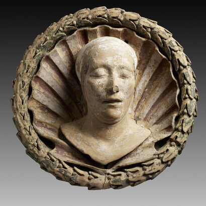Masque funéraire de femme, Florence ? Troisième quart du XVe siècle, Terre cuite polychromée, Paris, Musée du Louvre, Département des Sculptures, RF 1171, © Musée du Louvre, dist. RMN-Grand Palais / Thierry Ollivier