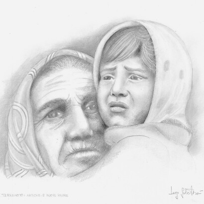 Luigi Salvatori, I volti del terremoto, grafite su carta, cm 35x50, 2021