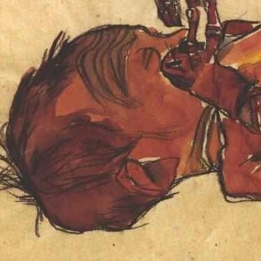 Egon Schiele, "Bebé ocultando su cara con sus manos", dibujo, 1910