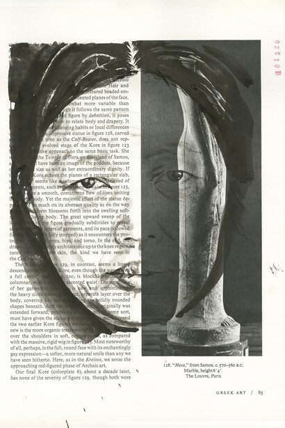 Coral Woodbury, Ruth Asawa, 2020, sumi ink on book page, 11.5x8.75 inches, courtesy of HackelBury Fine Art