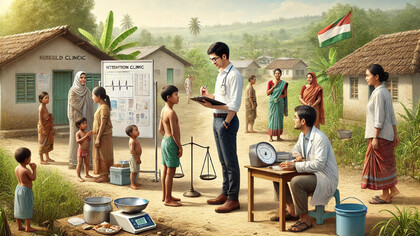 A dedicated professional collaborates with the local community in a rural setting, addressing health and nutrition challenges while fostering sustainable progress