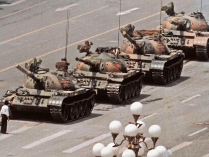 A tank was sent to put an end to the protests in Tiananmen Square, Beijing, China