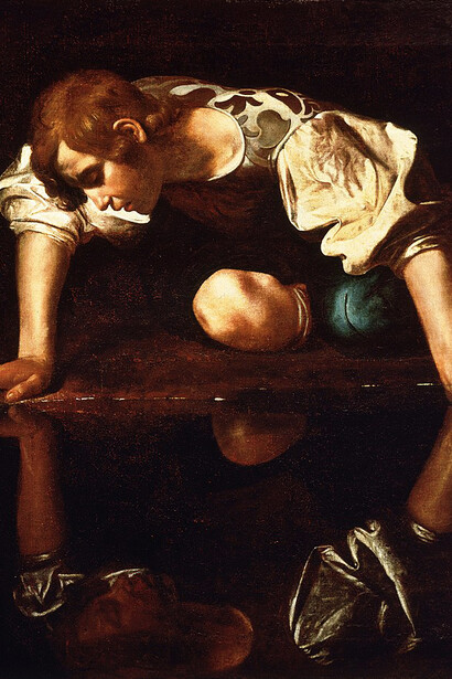 Caravaggio's Narcissus, created around 1600, is a mythological painting executed in oil and chiaroscuro on canvas. It measures 110 cm in height and 92 cm in width and is housed in the Galleria Nazionale d'Arte Antica, Italy