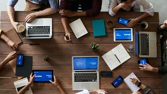 A startup business meeting where all the department heads are involved