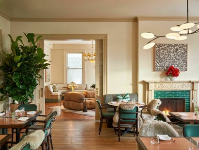Room decor in the mews offers a youthful vibe with midcentury flair. Credit: Read McKendree
