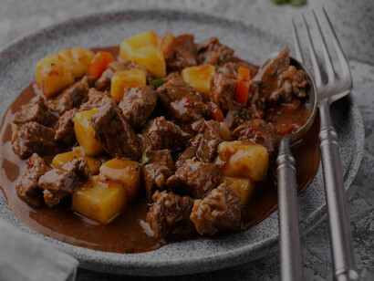 Delicious Hungarian goulash, a highlight of Hungarian cuisine, is ready to be served for dinner