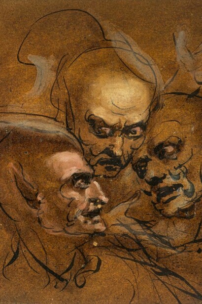 John Runciman, Study of Three Satyrs Heads, Ink and bodycolour on prepared paper 23.50 x 24.90 cm, © Scottish National Gallery