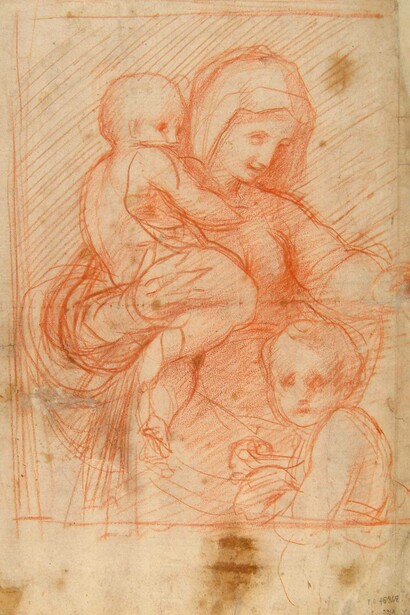 Virgen y el Niño con San Juan Bautista (1514-1515), piedra roja sobre papel verjurado