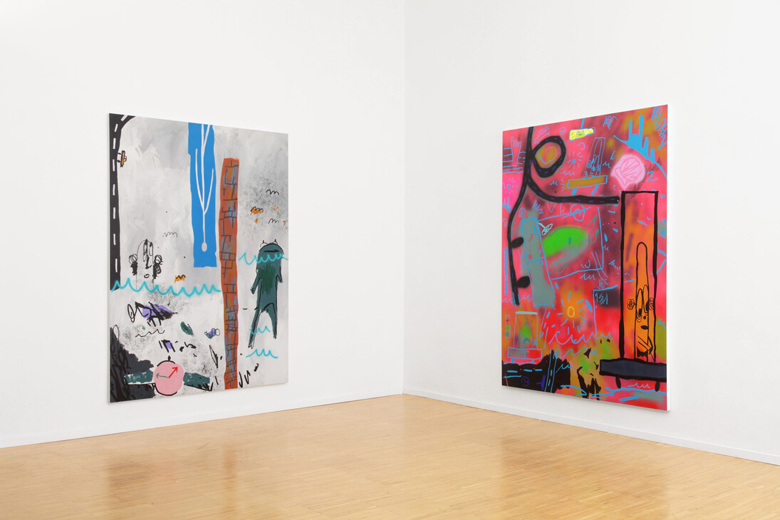 Nobody's Fault, 2015 Acrylic and Oil Stick on Canvas 205.7 x 162.5 cm (81 x 64 inches), Order in the Court, 2016 Acrylic on Canvas 205.7 x 162.5 cm (81 x 64 inches)