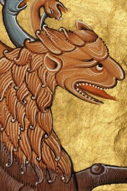 "La bestia del mar", ilustración del Apocalipsis de Bamberg, Siglo XI