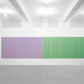 Mario Nigro, From the metaphysic of colors: the geometric basic structural concepts, Ettore and Andromaca, 1978 Acrylic on canvas 178x68 cm each. Courtesy A arte Invernizzi, Milan. Photo by Bruno Bani

