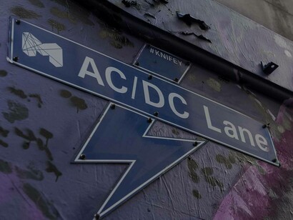A sign to let pedestrians know they have entered AC/DC Lane in Melbourne, Australia