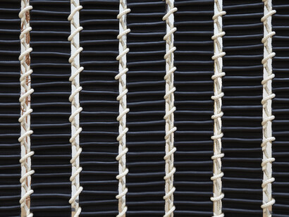 Installation close up of Leonor Antunes: I Stand Like A Mirror Before You