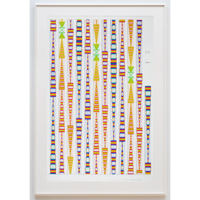 Channa Horwitz, Sonakinatography Composition Sixteen, 1991, Plaka and ink on Mylar, framed, 169,1 x 118,2 x 5 cm © photo Robert Wedemeyer, Courtesy Estate of Channa Horwitz and Air de Paris, Paris