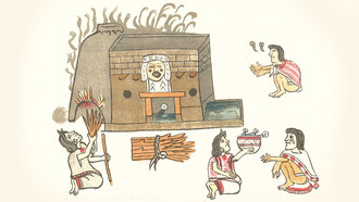 Pictografía de un temazcal azteca en el Códice Magliabechiano, siglo XVI