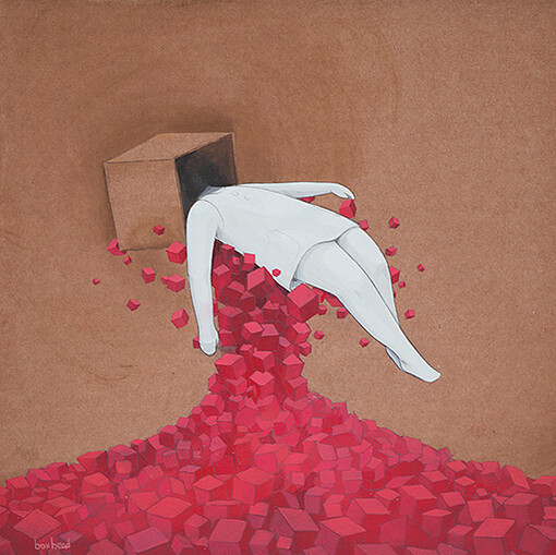 Boxhead, Love Is #4, Acrylic on Cardboard, Artists own frame, 30.5 x 30.5cm
