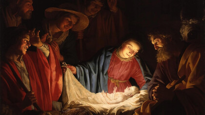 'La adoración de los pastores' (1622), óleo de Gerald van Honthorst (1592-1656), Museo Estatal de Pomerania, Greifswald, Alemania