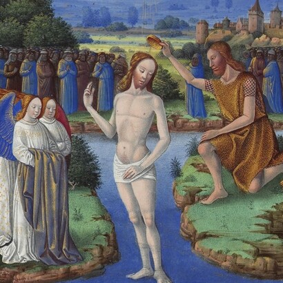 Bautismo de Cristo según «Las muy ricas horas del Duque de Berry»